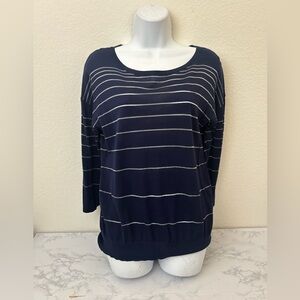 AUGUST SILK 90s Y2K Top PL Petite Pullover Blue Striped Long Sleeve Knit